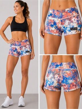 FLEO Booty Shorts XS Paint Splatter Blue Pink CrossFit Weightlifting Gym